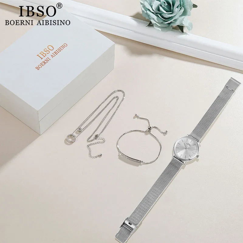 Conjunto de Relógio de Quartzo com Jóias em Cristal