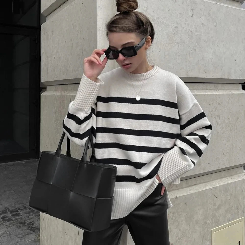 Suéter Feminino Oversized Listrado
