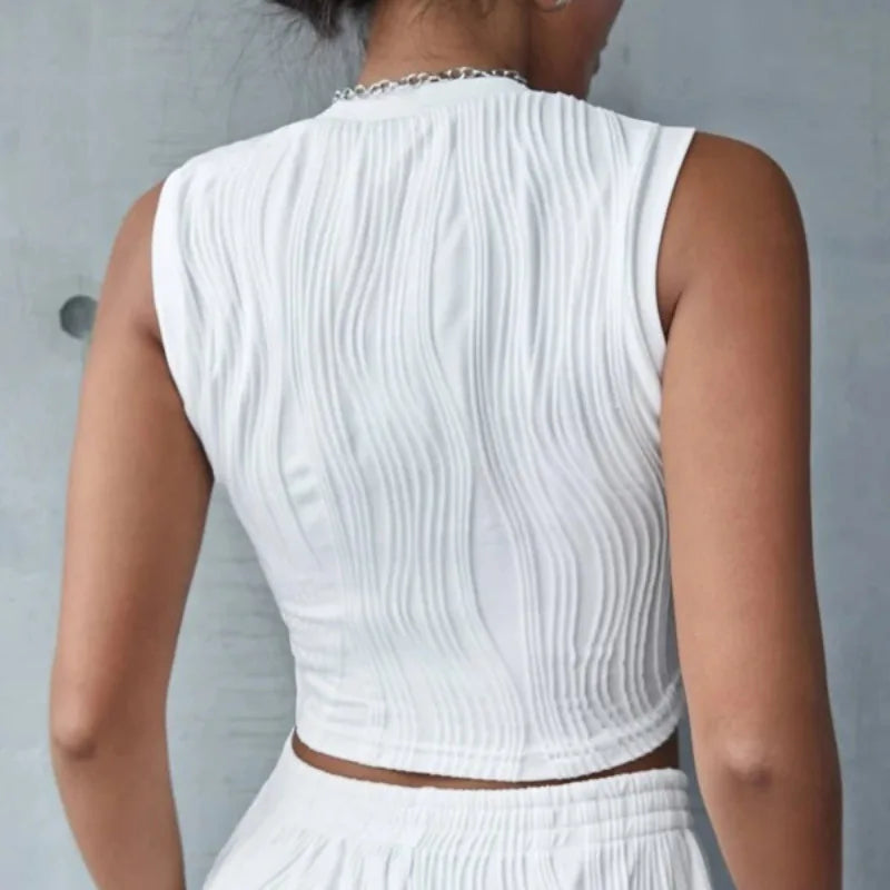 Cropped sem Mangas em Malha Texturizada