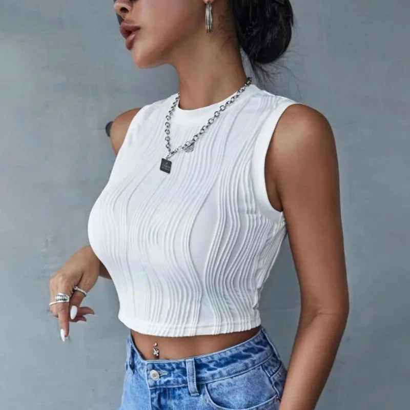 Cropped sem Mangas em Malha Texturizada