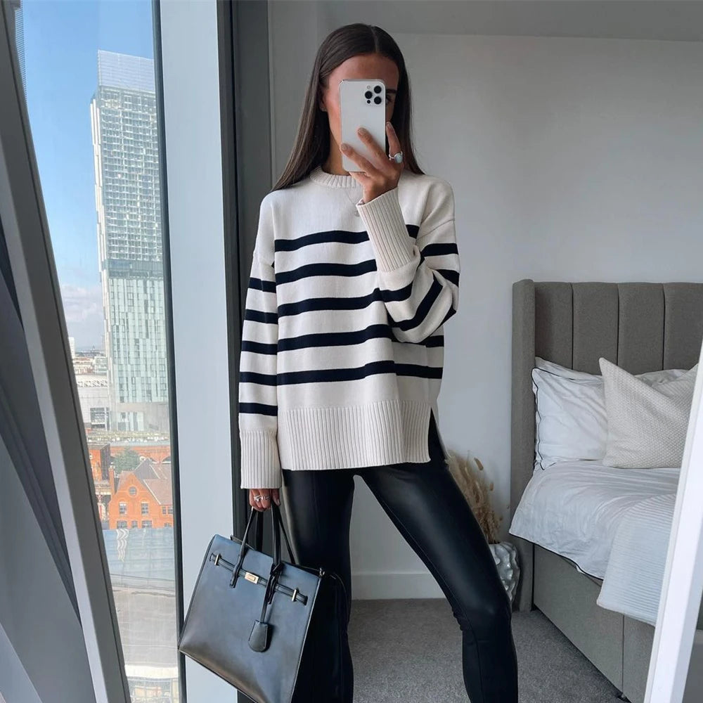 Suéter Feminino Oversized Listrado