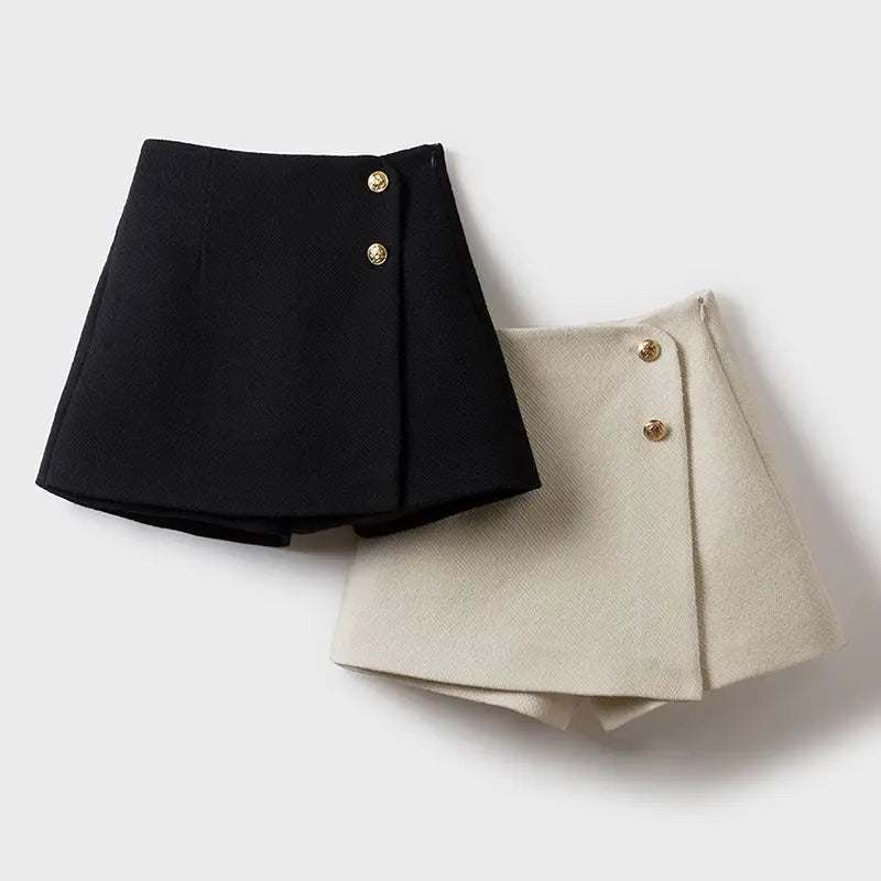 Short Saia de Lã com Botões