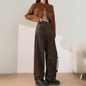 Calça Jeans Oversized Leopard Print